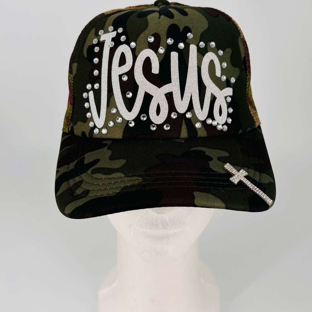 Camo  Bling 'Jesus' Trucker Hat